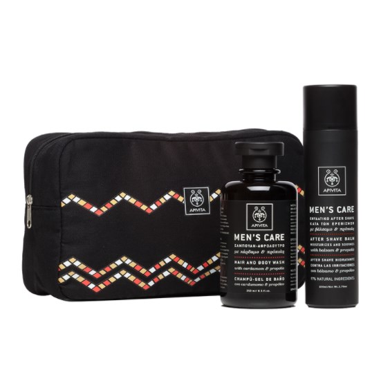 Apivita Men's Care Gift Set - After Shave Balm with Hypericum & Propolis 100ml & Hair & Body Wash with Cardamom & Propolis 250ml