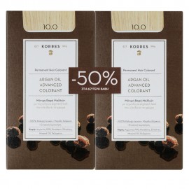 Korres Σετ Βαφή ARGAN OIL Advanced Colorant 10.0 Ξανθό Πλατίνας  2τμχ -50% Στο 2ο Προιόν